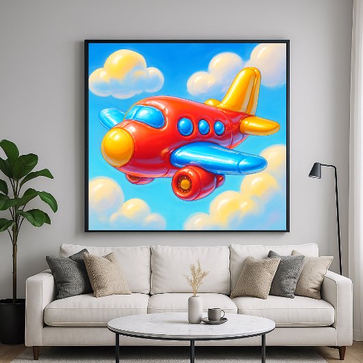 かわいいキャラクターの飛行機 ポスター