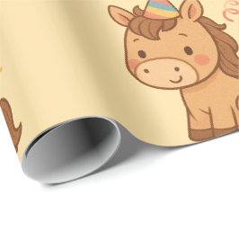 かわいいキャラクターの馬のパーティーハットラッピングペーパー ラッピングペーパー