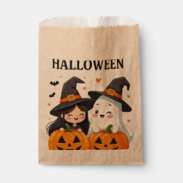 かわいいキャラクターの魔女と幽霊のハロウィンお菓子入れ袋 フェイバーバッグ