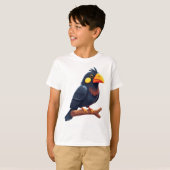 かわいいキャラクターの黒い鳥 Tシャツ (正面フル)