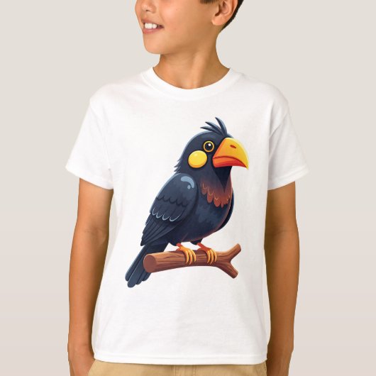 かわいいキャラクターの黒い鳥 Tシャツ (正面)