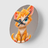かわいいキャラクターオレンジの子猫 ラウンド壁時計 (傾斜)