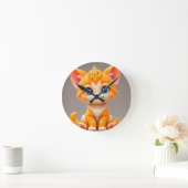 かわいいキャラクターオレンジの子猫 ラウンド壁時計 (ホーム)
