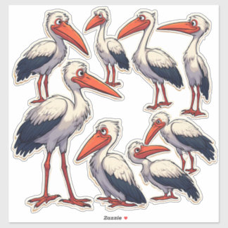 かわいいキャラクターコウノトリのイラストステッカーセット 🐦 シール