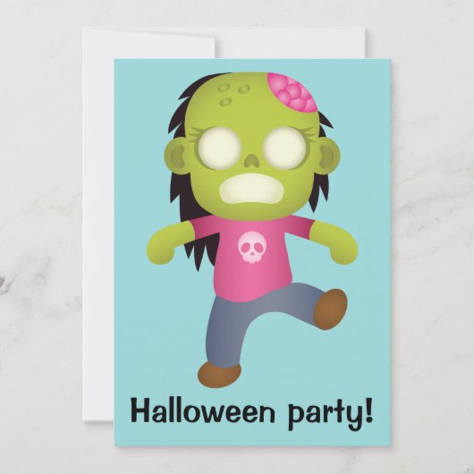 かわいいキャラクターゾンビ娘ハロウィンパーティー 招待状 (正面)