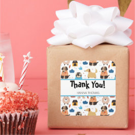 かわいいキャラクタードッグのテーマの誕生日パーティー スクエアシール