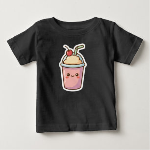 かわいいキャラクターピンクミルクシェイクステッカー - Adorab ベビーTシャツ