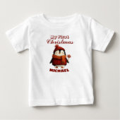 かわいいキャラクターペンギンの最初のクリスマス 名前入り ベビーTシャツ (正面)