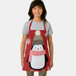 かわいいキャラクターペンギン 冬の雪の結晶 クリスマス エプロン