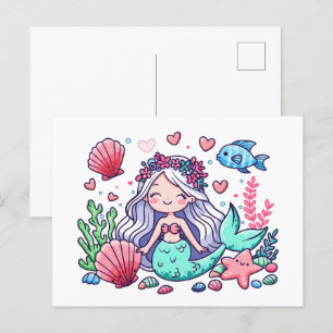 かわいいキャラクター人魚 ポストカード