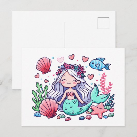 かわいいキャラクター人魚 ポストカード (正面/裏面)