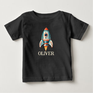 かわいいキャラクター宇宙ロケット オーダーメイド ベビーTシャツ
