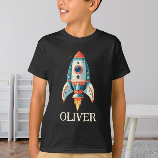 かわいいキャラクター宇宙ロケット オーダーメイド Tシャツ