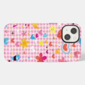 かわいいキャラクター柄 ピンク iPhoneケース (裏面横)