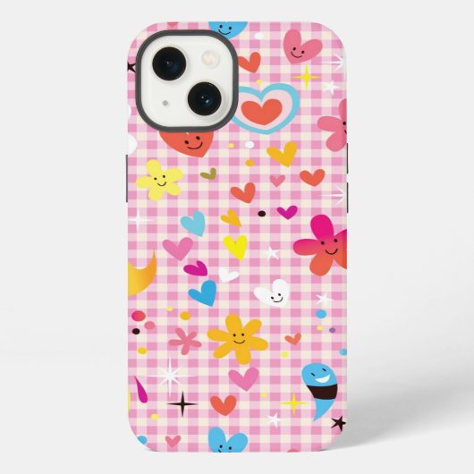 かわいいキャラクター柄 ピンク iPhoneケース (裏面)