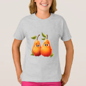 かわいいキャラクター梨 - 笑顔のかわいい梨 Tシャツ (正面)