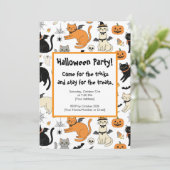 かわいいキャラクター猫のハロウィンパーティー招待状 招待状 (スタンド正面)