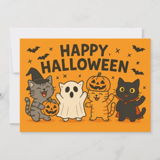 かわいいキャラクター猫のハロウィンパーティー招待状 招待状 (正面)