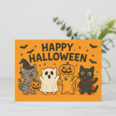 かわいいキャラクター猫のハロウィンパーティー招待状 招待状 (スタンド正面)
