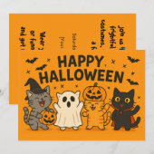 かわいいキャラクター猫のハロウィンパーティー招待状 招待状 (正面/裏面)