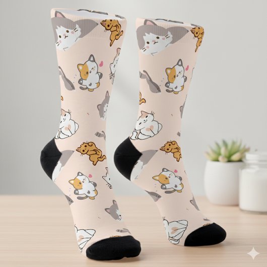 かわいいキャラクター猫のパターンモノグラム ソックス