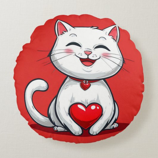 かわいいキャラクター猫の恋愛 ラウンドクッション (正面)