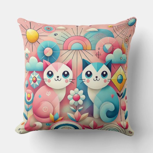かわいいキャラクター猫の自然シーン 🐱 クッション (正面)