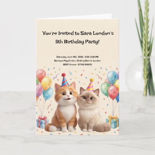 かわいいキャラクター猫の誕生日パーティー カード (正面)