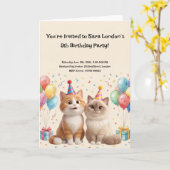 かわいいキャラクター猫の誕生日パーティー カード (黄色い花)