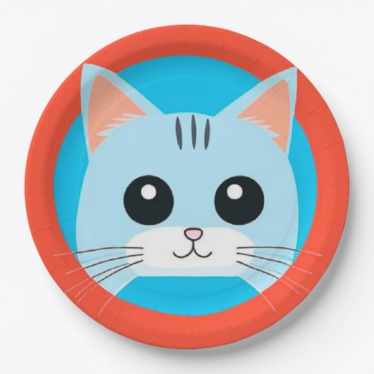 かわいいキャラクター猫の顔 ペーパープレート (正面)