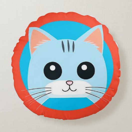 かわいいキャラクター猫の顔 ラウンドクッション (正面)