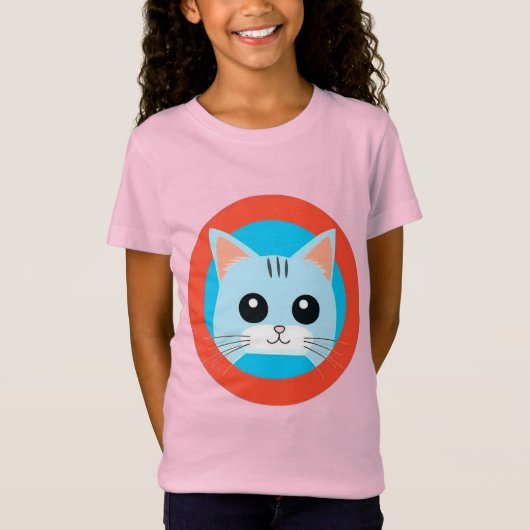 かわいいキャラクター猫の顔 Tシャツ (正面)