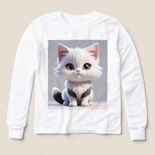 かわいいキャラクター猫キッズTシャツ - 柔らかいコットン素材 (デザイン正面)