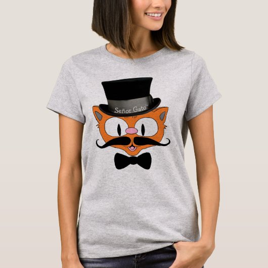 かわいいキャラクター猫 セニョール+ガト 髭 Tシャツ (正面)