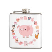 かわいいキャラクター豚の曼荼羅型携帯用酒器 フラスク (正面)