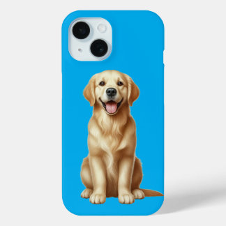 かわいいキャラクター風のゴールデンレトリバーの子犬が座って iPhone 15ケース
