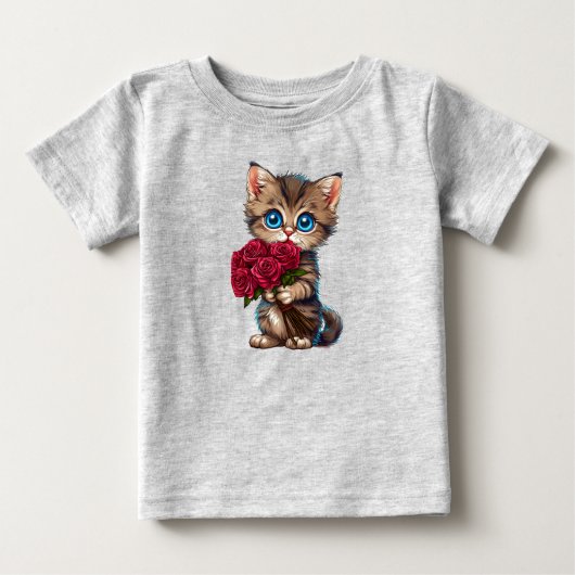 かわいいキャラクター風の子猫 ベビーTシャツ (正面)