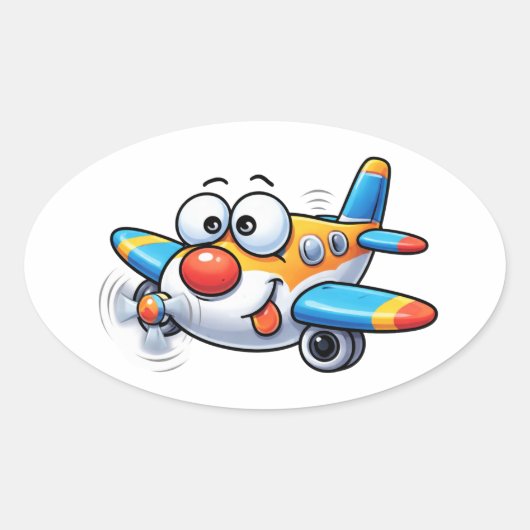 かわいいキャラクター飛行機ステッカー 楕円形シール (正面)