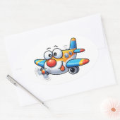 かわいいキャラクター飛行機ステッカー 楕円形シール (封筒)