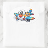 かわいいキャラクター飛行機ステッカー 楕円形シール (バッグ)