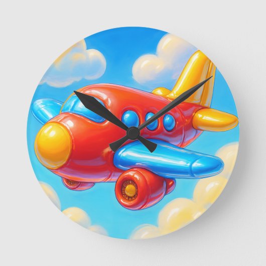 かわいいキャラクター飛行機 ラウンド壁時計 (正面)