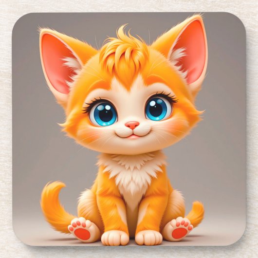 かわいいキャラクター オレンジの子猫 コースター (正面)