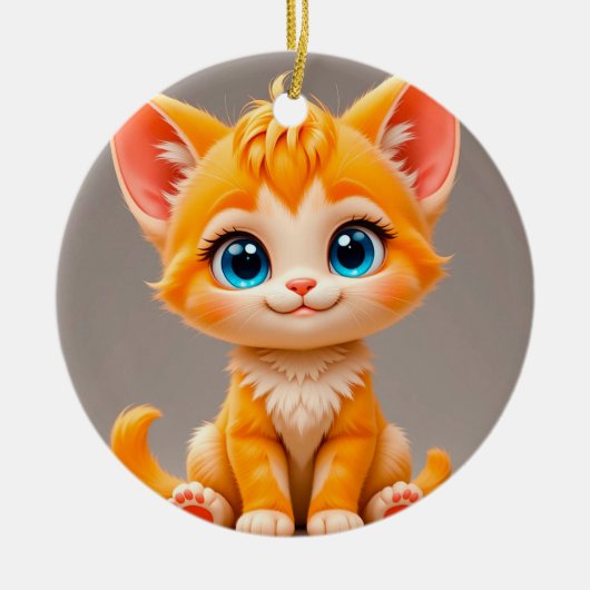 かわいいキャラクター オレンジの子猫 セラミックオーナメント (正面)