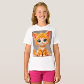 かわいいキャラクター オレンジの子猫 Tシャツ (正面フル)