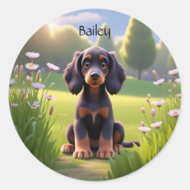かわいいキャラクター ゴードン・セッター 子犬 ラウンドシール