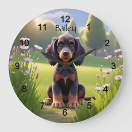 かわいいキャラクター ゴードン・セッター 子犬 ラージ壁時計