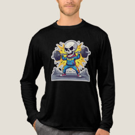 “かわいいキャラクター スケルトンのウェイトリフター • おもしろいジム バ トライブレンドTシャツ