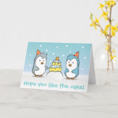 かわいいキャラクター - ペンギンのお誕生日お祝い カード (黄色い花)
