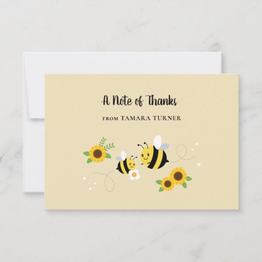 かわいいキャラクター、ママからビーへのベビーシャワー サンキューカード (正面)