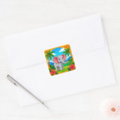 🐘 かわいいキャラクター 象 ジャングル 動物 🌿 スクエアシール (封筒)